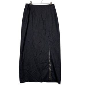 Brooks Brothers Wool Maxi Skirt High Slit Charcoal Zip Back Size 8